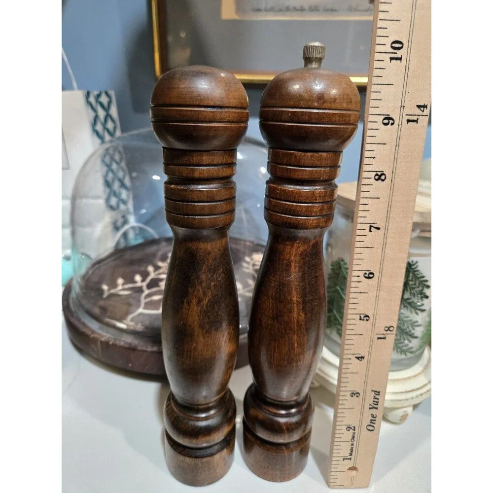 Vintage MCM 1970s Goodwood Wood Salt Shaker & Pepper Grinder Set 9.5